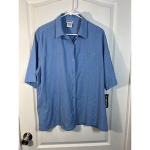 BonWorth Blue Textured Short Sleeve Button Up Shirt Top XL